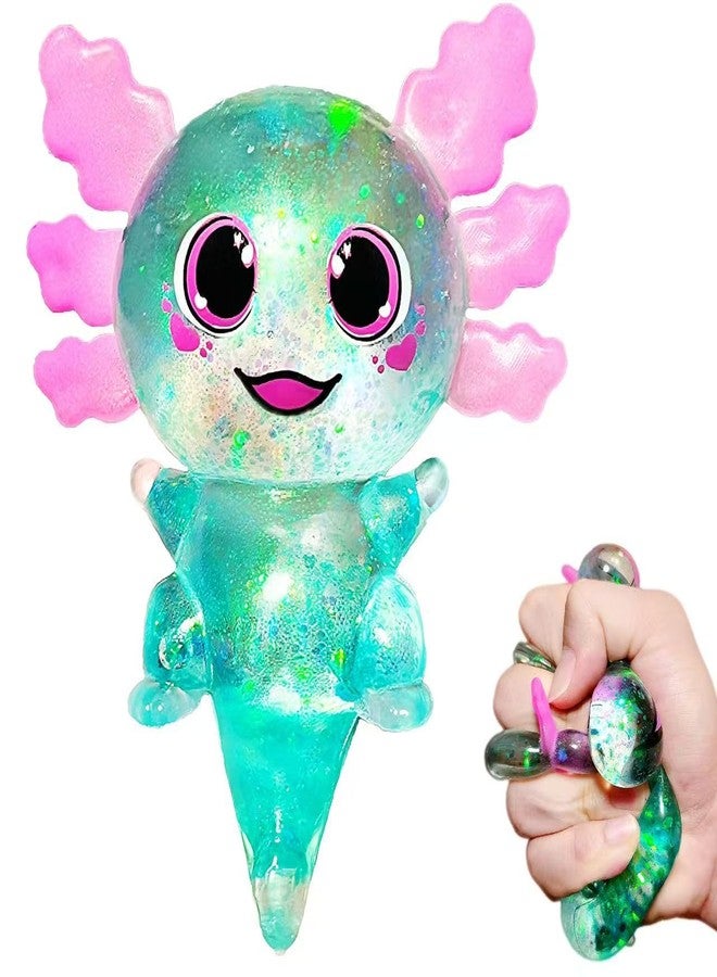 EVDERS Axolotl Squishy Sugar Ball, Slow Rise Axolotl Squishy Sensory Fidget Toys for Kids, Easter Basket Stuffers, Glitter Stress Relief Sugar Balls for Party Favors, Autism, ADHD (Green) - Image 1
